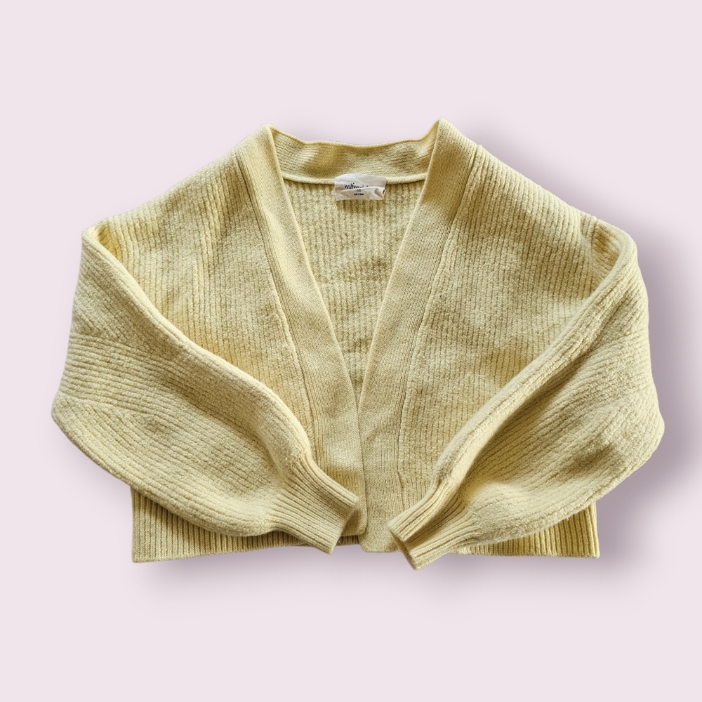 Wilfred Free Aritzia Merino Wool Butter Yellow Open Cropped Cardigan Sz XXS